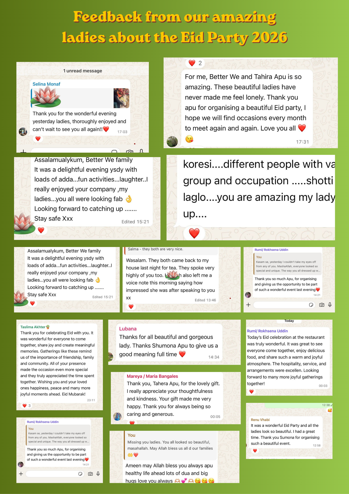 Feedback from our amazing ladies about the Eid Party (1) Feedback from our amazing ladies about the Eid Party (1)